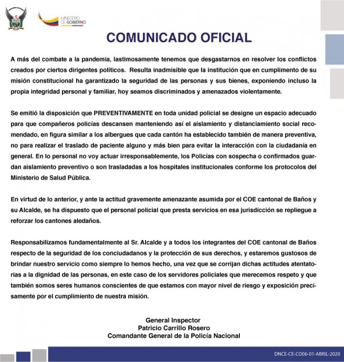 Comunicado de la Policía