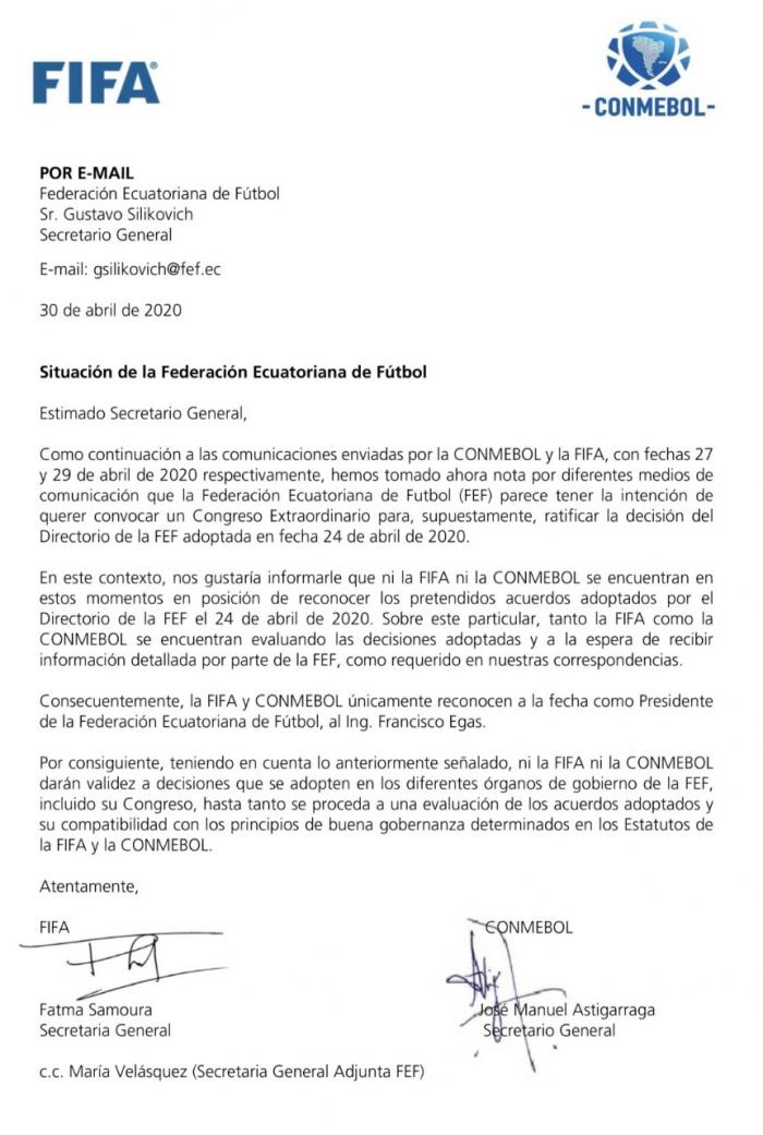 Comunicado de la FIFA y Conmebol