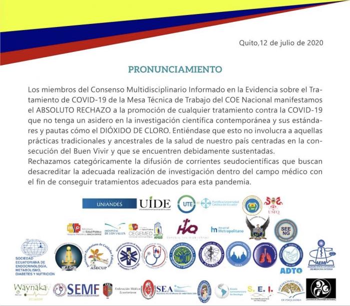 Comunicado del Consenso Multidisciplinario de apoyo al COE Nacional