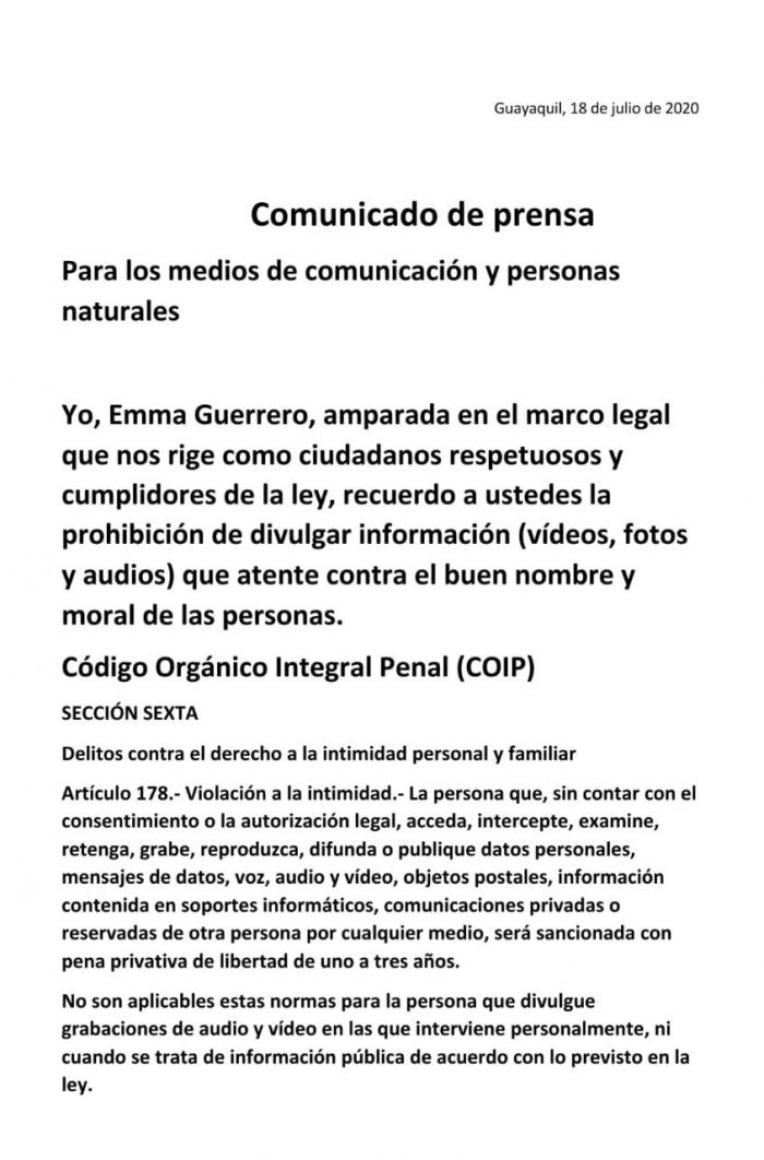 Comunicado de Emma Guerrero.