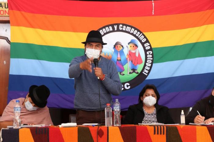 Rueda de prensa del movimiento indígena de Cotopaxi, para deponer la precandidatura de Leonidas Iza, 14 ago. 2020.