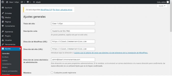 ajustes wp