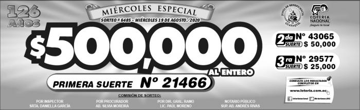 LOTERIA MIERCOLES 19 DE AGOSTO