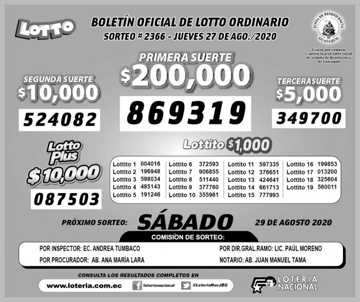 lotto jueves 27 de agosto