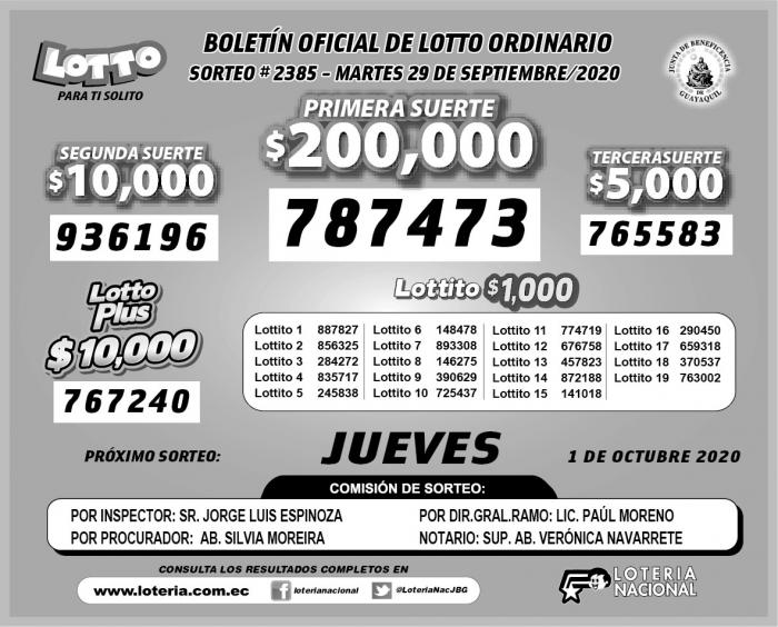 lotto martes 29 de septiembre