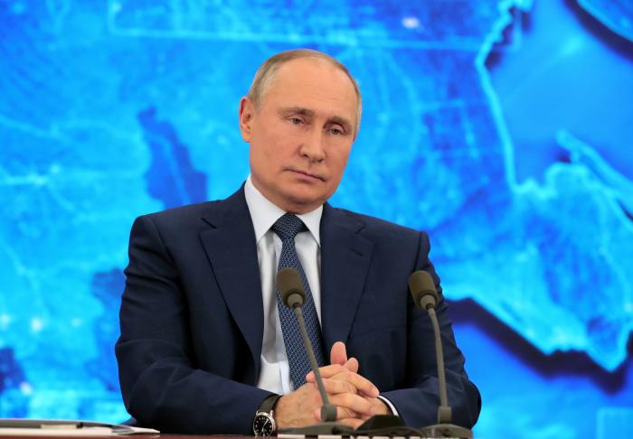 El presidente de Rusia, Vladímir Putin, en su tradicional rueda de prensa anual, que este año ha sido telemática por la pandemia de coronavirus.