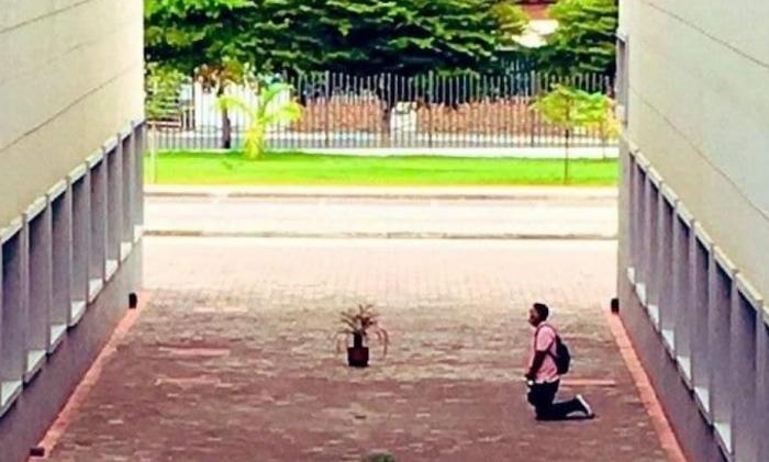 Luis Aguilar acudió durante 53 días, cada mañana, a rezar frente a la ventana del cuarto donde se encontraba intubada su esposa, Leslie.