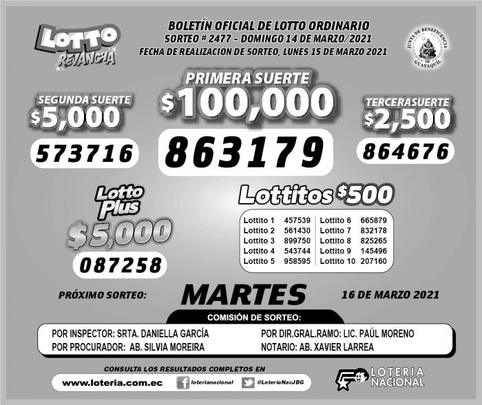 Lotto domingo 14 de marzo