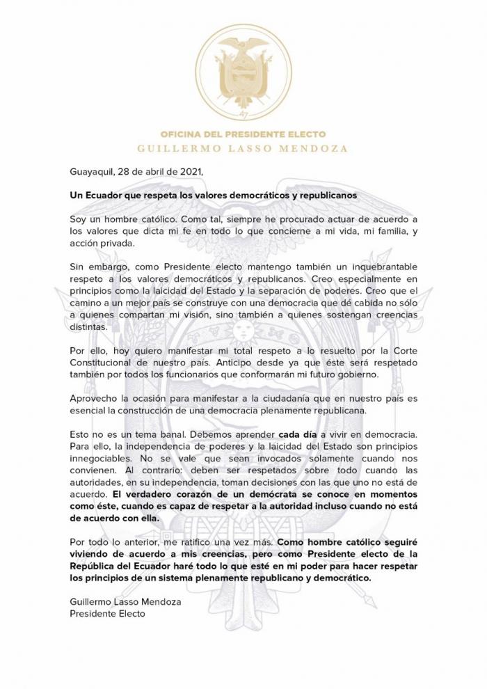 Postura Guillermo Lasso