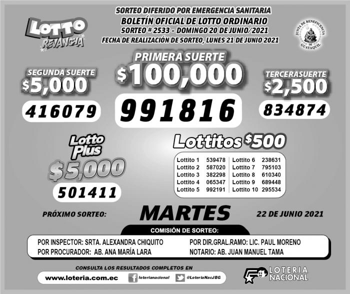 lotto 22 de junio