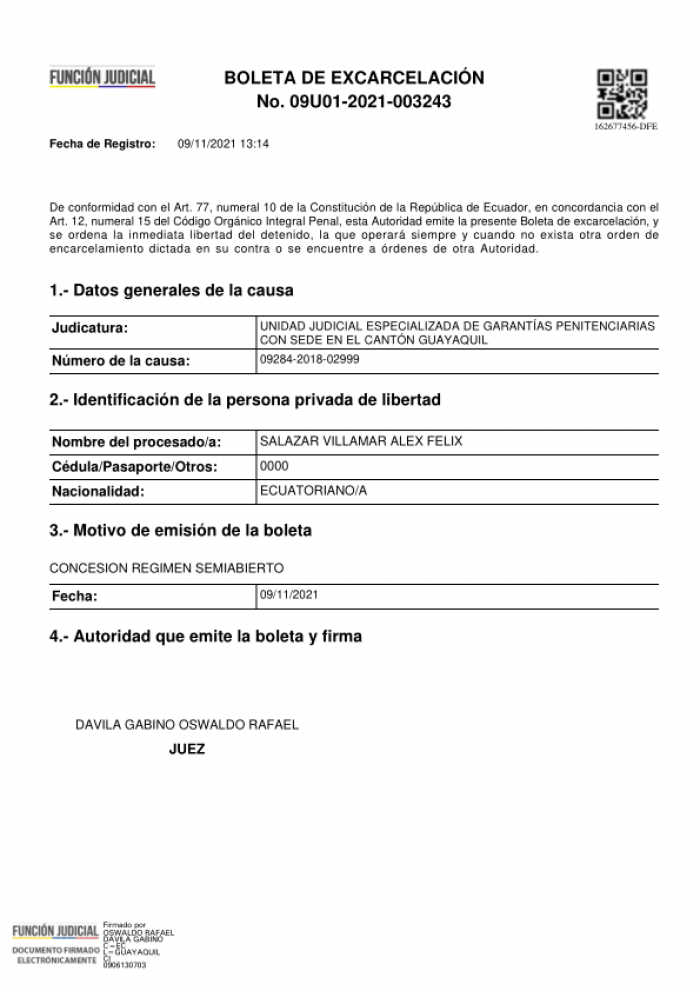 Boleta de excarcelación
