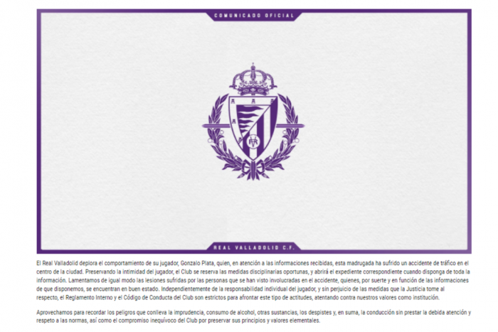 Comunicado del Real Valladolid.