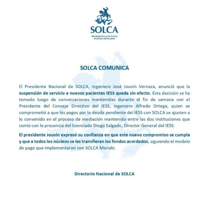 Solca comunicado 29 de agosto de 2022