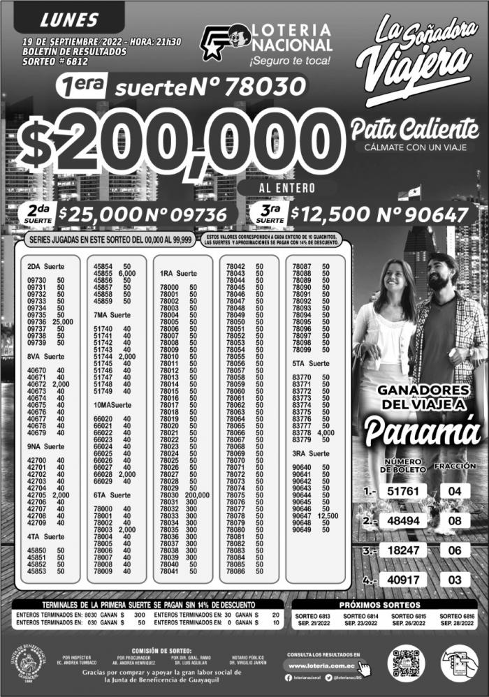 _BOLETIN LOTERIA 6812, LUNES 19 DE SEPTIEMBRE-2022
