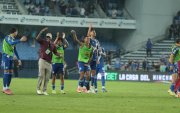 Jugadores del Bombillo celebraron por adelanto con la victoria 1-0 del sábado 25 de abril, ante Liga de Quito.