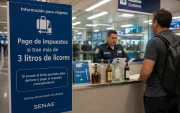 Una foto creada por IA para representar que los viajeros tienen que pagar impuesto si trae más de 3 litros de licores.