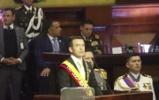 El presidente Daniel Noboa dando el informe a Ecuador de su mandato.