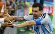 Messi festeja su doblete ante Austria, que le permitió convertirse en el máximo goleador en la historia de los Mundiales.