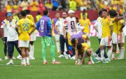 Jugadores de la selección colombiana tras la eliminación del Mundial a manos de Suiza.