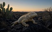 Ilustración referencial de la iguana terrestre adulta (Conolophus pallidus).