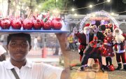 Recorrido. Entre los rostros que decoran la navidad en Guayaquil, están los vendedores ambulantes y quienes se disfrazan del icónico Papa Noel para avivar las fiestas.