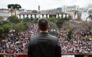 Daniel Noboa ofreció un discurso el domingo pasado cuando inició la campaña electoral