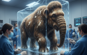 La cría de mamut lanudo conservada en el hielo, siendo examinada por científicos.