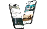 Fotografía cedida por la red social australiana UpScrolled de dos teléfonos móviles que muestran cuentas de usuarios de esta nueva red social.