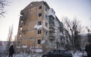 El lugar de un ataque con un dron ruso contra un edificio residencial de cinco pisos en Kiev, Ucrania, el 3 de febrero de 2026, en medio de la invasión rusa.