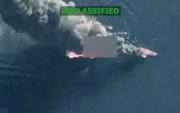 Es una captura de pantalla de los videos difundidos de los ataques por el Comando Sur de los Estados Unidos.