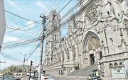 San Juan. La maraña de alambres impide apreciar a la Basílica del Voto Nacional.