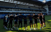 Jugadores de Emelec durante entrenamiento.