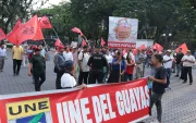 Un grupo de ciudadanos marcharon por la avenida 9 de Octubre reclamando por el IVA a alimentos que antes no pagaban el impuesto.