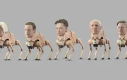 La obra de Beeple suele mezclar figuras del poder tecnológico con escenarios distópicos.
