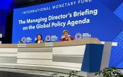 La directora gerente del Fondo Monetario Internacional (FMI), Kristalina Georgieva, ofreció una rueda de prensa este 15 de abril de 2026.