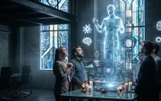 Usuarios trabajan guiados por una interfaz de inteligencia artificial, en una escena que refleja la creciente dependencia tecnológica en la toma de decisiones.