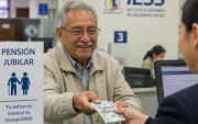 Referencial. Un adulto mayor recibe su pensión en una ventanilla del IESS.