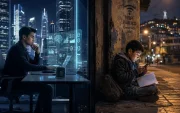 La inteligencia artificial promete cambiar el mundo, pero en Ecuador todavía hay quienes deben sentarse en una vereda para conectarse a internet y hacer sus tareas.