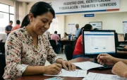 Ciudadana realiza trámites en una agencia del Registro Civil, donde se verifica la vigencia de la cédula.