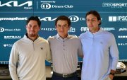 Renato Naula (i), Felipe Garcés (c) y Philippe Thorin son los golfistas ecuatorianos.