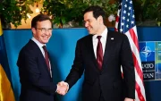 El primer ministro sueco, Ulf Kristersson (izquierda), y el secretario de Estado estadounidense, Marco Rubio,en la reunión de ministros de Asuntos Exteriores de la OTAN en Suecia, el 22 de mayo de 2026.