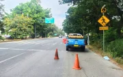 En el kilómetro 14,5 de vía a la costa se instalan los semáforos para el cruce a nivel de calzada.