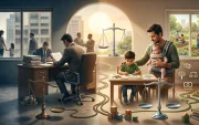 Una representación visual que contrasta el modelo de trabajo tradicional con la integración de la vida familiar