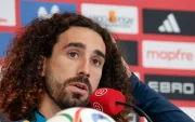 El defensa de la selección española Marc Cucurella durante la rueda de prensa tras el entrenamiento del equipo.