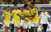 Jugadores de Colombia celebran la victoria ante Congo en el estadio Akron en Guadalajara (México).