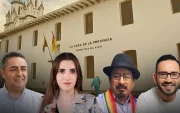 Referencial.Imagen de los precandidatos a la Prefectura del Azuay, frente a la sede institucional, rumbo a las elecciones seccionales de 2026.