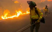 Bomberos trabajan en el incendio en el que seis personas han muerto en el municipio almeriense de Los Gallardos.