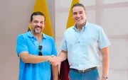El prefecto de Guayas, Carlos Encalada (izquierda), y el alcalde de Samborondón, Juan José Yúnez, se reunieron este viernes 10 de julio de 2026.