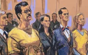 Dibujo realizado por Jane Rosenberg donde aparecen el expresidente de Venezuela, Nicolás Maduro, y Cilia Flores asistiendo a una audiencia en Nueva York (Estados Unidos).