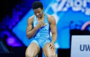 Génesis Reasco durante su participación en el Mundial de Lucha 2025, en Zagreb, Croacia.